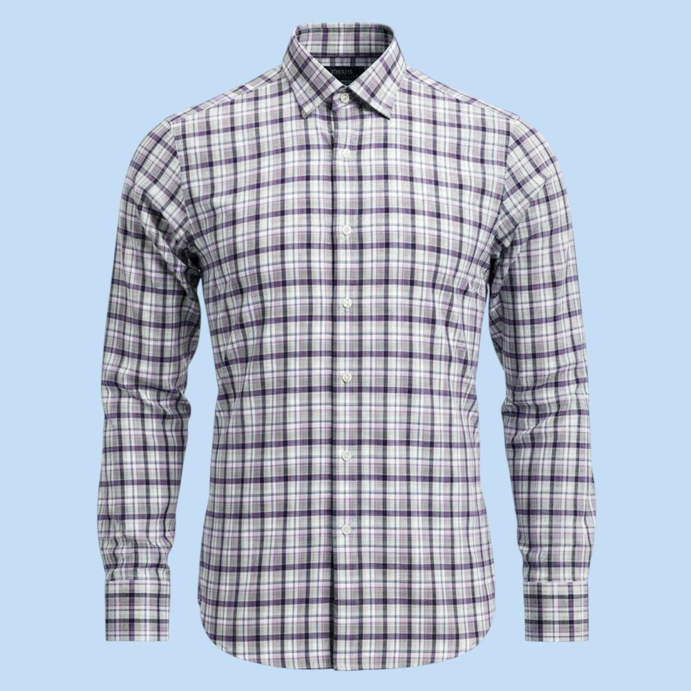 Polo Ralph Lauren Button Down Men L Purple Plaid Graph Slim Fit Cotton Stretch